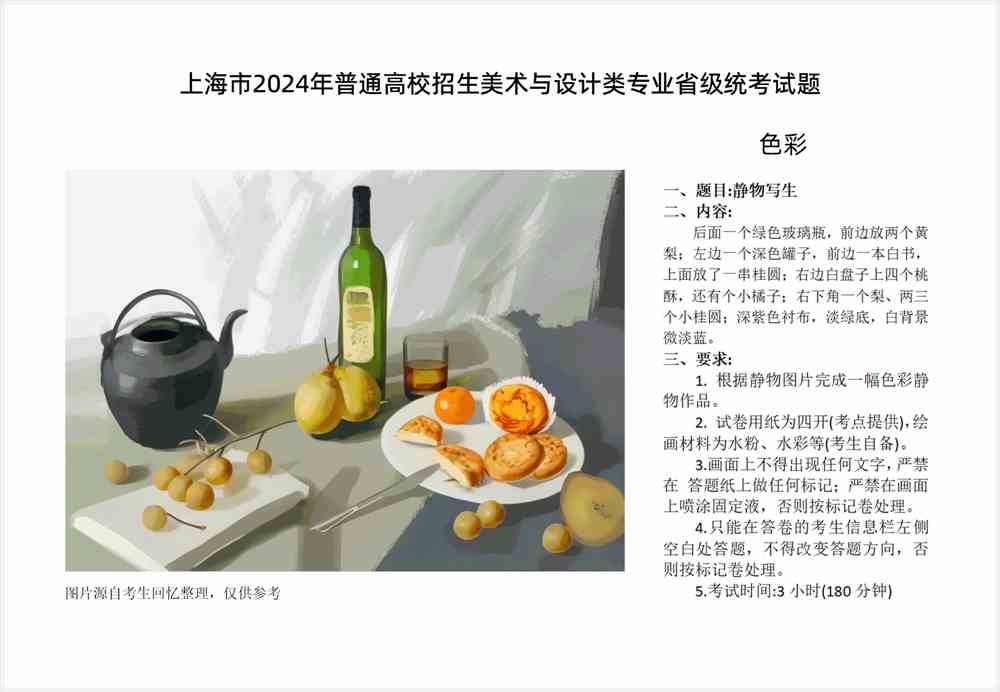 2024上海美术统考色彩考题